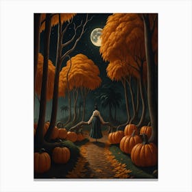 Creepy Pumpkin Road In The Woods Canvas Print