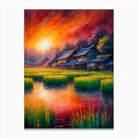 Sunset Over Rice Fields Canvas Print