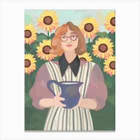 Girl With Sunflowers Canvas Print