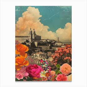 Lisbon   Floral Retro Collage Style 2 Canvas Print