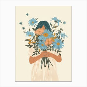Spring Girl With Blue Flowers 7 Canvas Print