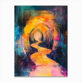 Tunnel To Enlightenment. Abstract Colourful Painting Of A Winding Path In A Cave Canvas Print