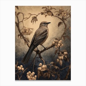 Dark And Moody Botanical Mockingbird 3 Canvas Print