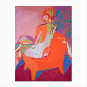 Nude On Orange Chair Canvas Print