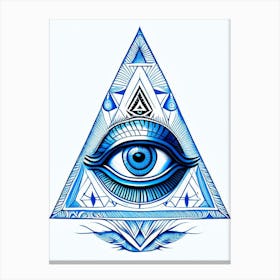 Pineal Gland, Symbol, Third Eye Blue & White 2 Canvas Print