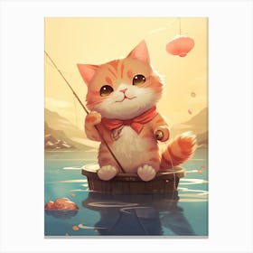 Kawaii Cat Drawings Fishing 4 Canvas Print