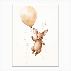 Baby Kangaroo Flying With Ballons, Watercolour Nursery Art 1 Canvas Print