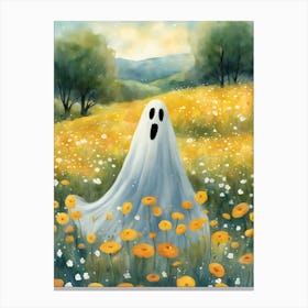 Sheet Ghost In A Field Of Flowers Painting (36) Canvas Print