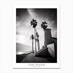 Poster Of San Diego, Black And White Analogue Photograph 1 Canvas Print