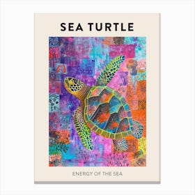 Colourful Tile Sea Turtle Doodle Poster Canvas Print