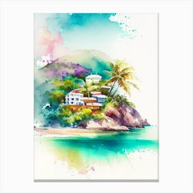 Culebra Island Puerto Rico Watercolour Pastel Tropical Destination Canvas Print