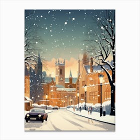 Winter Travel Night Illustration Cambridge United Kingdom 1 Canvas Print