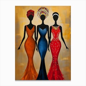 Vibrant Nubian Digital Art Colorful African-Inspired Dresses & Traditional Headwraps Modern Home Decor Printable Canvas Print