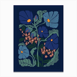 Klimts Would Love These Flowers Dark Blue Canvas Print