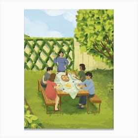 Family Dinner Garden Illustration Canvas Print