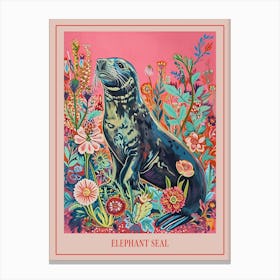 Floral Animal Painting Elephant Seal 4 Poster Canvas Print