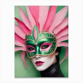 A Woman In A Carnival Mask, Pink And Black (38) Canvas Print