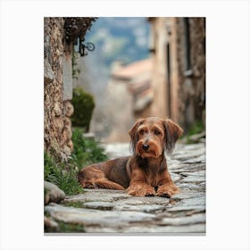 Dachshund Dog In A Village. Generated AI. Art Print Canvas Print