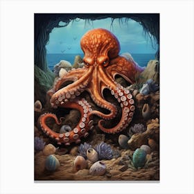 Octopus Using Tools Illustration 1 Canvas Print