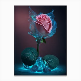 Pink Rose With Water Canvas Print