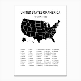 United States Of America In God We Trust Print Canvas Print