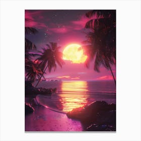 Synthwave Sunset At The Beach Canvas Print