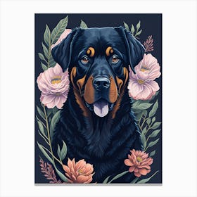 Floral Rottweiler Dog Painting (5) Canvas Print