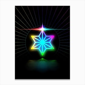 Neon Geometric Glyph in Candy Blue and Pink with Rainbow Sparkle on Black n.0399 Canvas Print