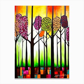 Forest View - Colorful Forest Trees Canvas Print