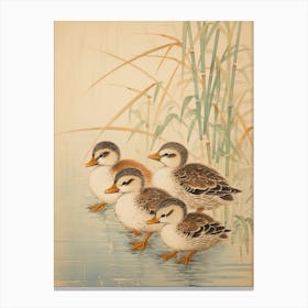 Japanese Woodblock Style Duckling Family 2 Canvas Print