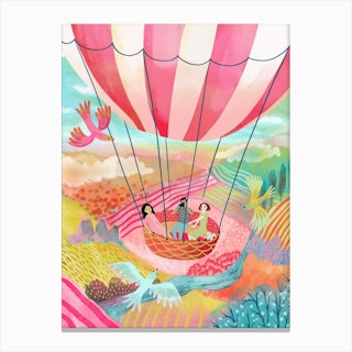 Balloon Ride Over A Rainbow Landscape Canvas Print