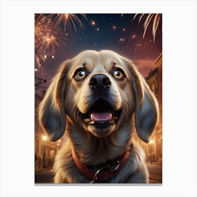 Dog With Fireworks Canvas Print