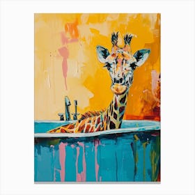 Giraffe In The Bath Warm Tones 1 Canvas Print