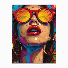 Girl With Sunglasses, Vibrant, Bold Colors, Pop Art Canvas Print