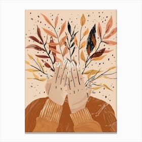 Autumn Leaves In Hands Canvas Print