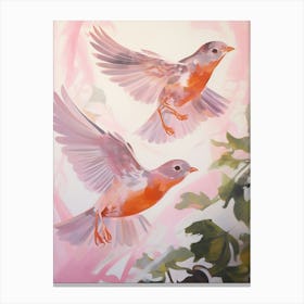 Pink Ethereal Bird Painting European Robin 3 Canvas Print