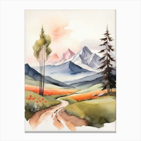 Tranquil Mountains In Minimalist Watercolor Vertical Composition 55 Canvas Print