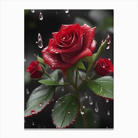 Red Roses At Rainy With Water Droplets Vertical Composition 13 Canvas Print