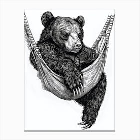 Malayan Sun Bear Napping In A Hammock Ink Illustration 3 Canvas Print