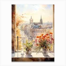 Window View Of Oslo Norway In Autumn Fall, Watercolour 3 Canvas Print