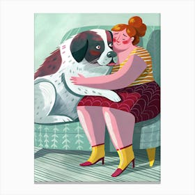 Big Dog Hugging Redhead Woman on A Couch Canvas Print