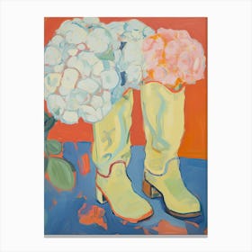 Painting Of White Flowers And Cowboy Boots, Oil Style 8 Canvas Print