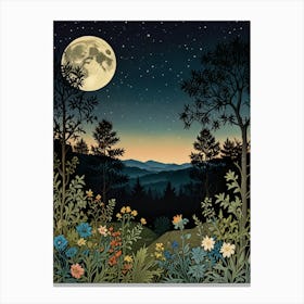 Moonlight In The Woods Style William Morris Art Print 6 Canvas Print