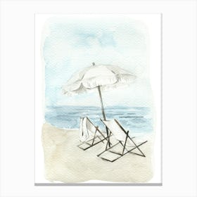 Beach Chairs And Umbrella Canvas Print