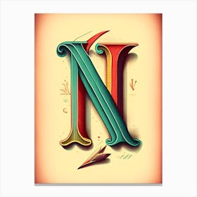 N, Letter, Alphabet Vintage Sketch 1 Canvas Print
