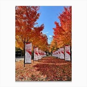 An Autumnal Scene Rich In Fall Foliage Utilizing A Vibrant Red And Orange Color Palette Showcasin 1 Canvas Print