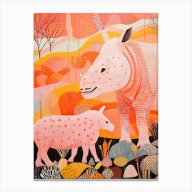 Two Abstract Pink & Orange Rhinos 2 Canvas Print