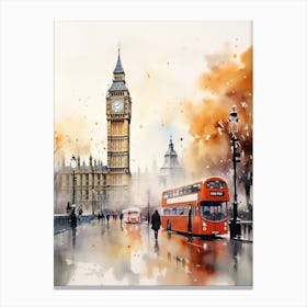 London United Kingdom In Autumn Fall, Watercolour 4 Canvas Print