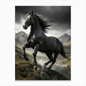Black Horse Running In The Mountains Canvas Print