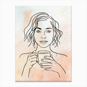 Woman Drinking Coffee Canvas Print